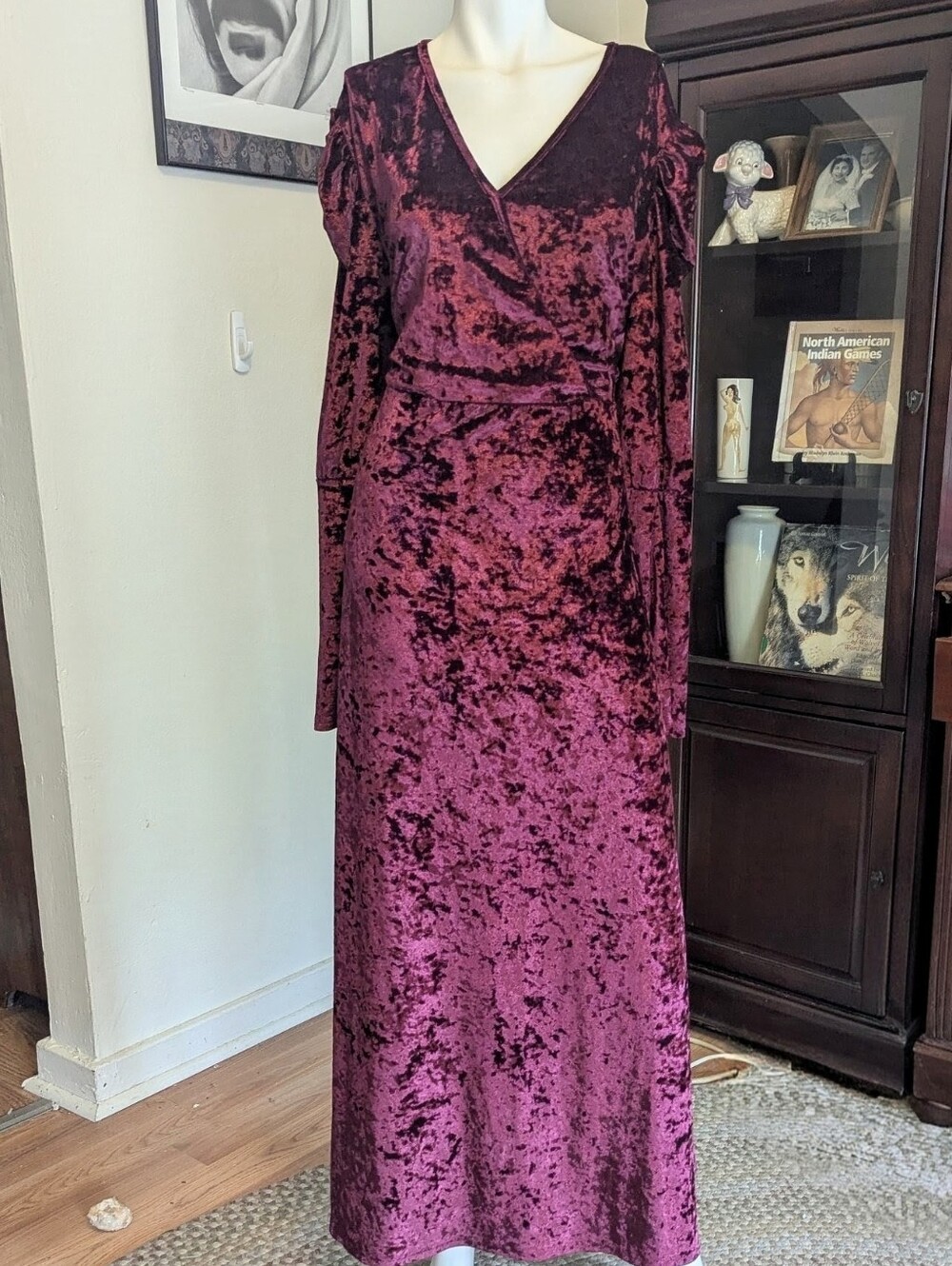 NWOT SHEIN Velvet Wrap Maxi Dress in Deep Berry